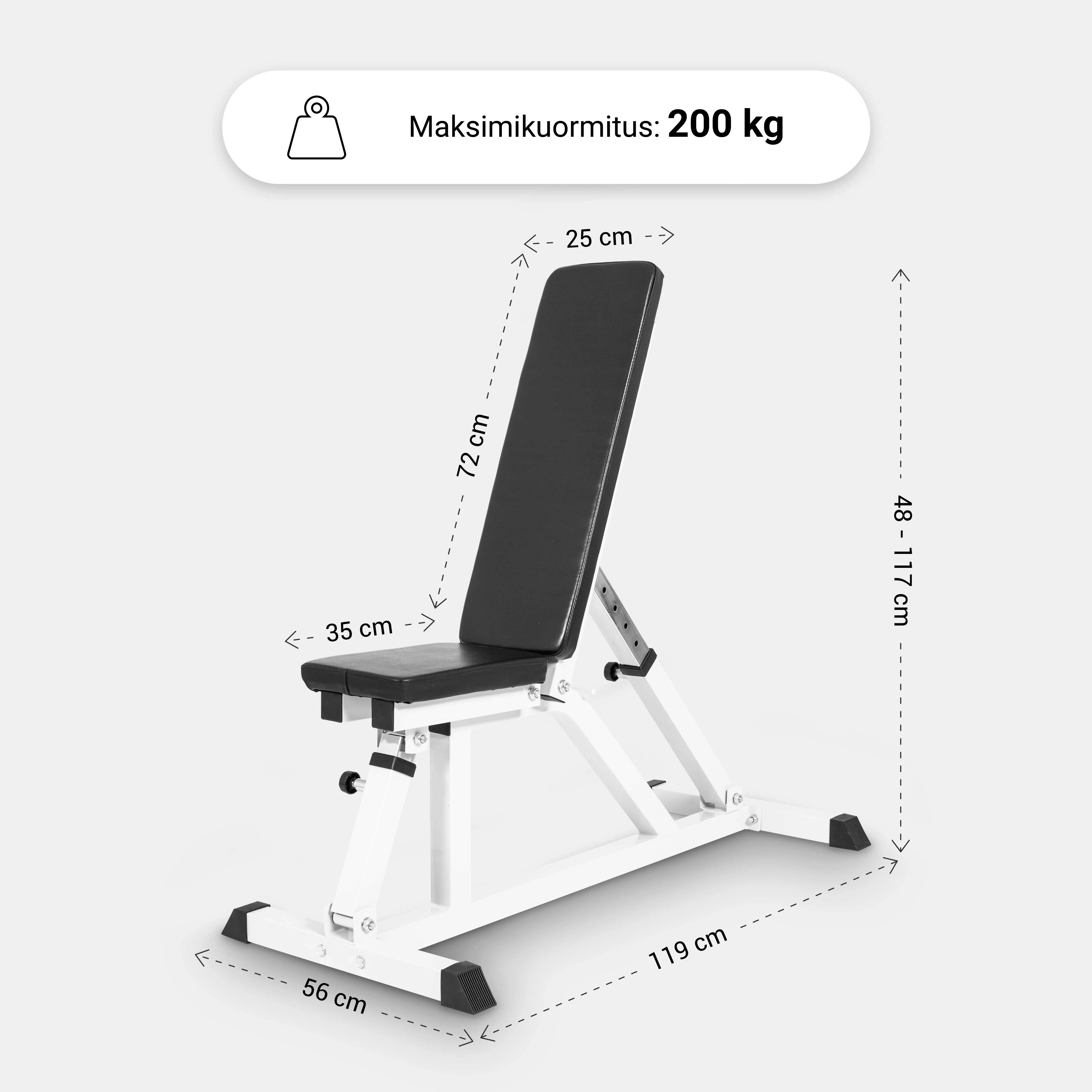 Säädettävä vinopenkki max 200 kg, valkoinen - Image 7