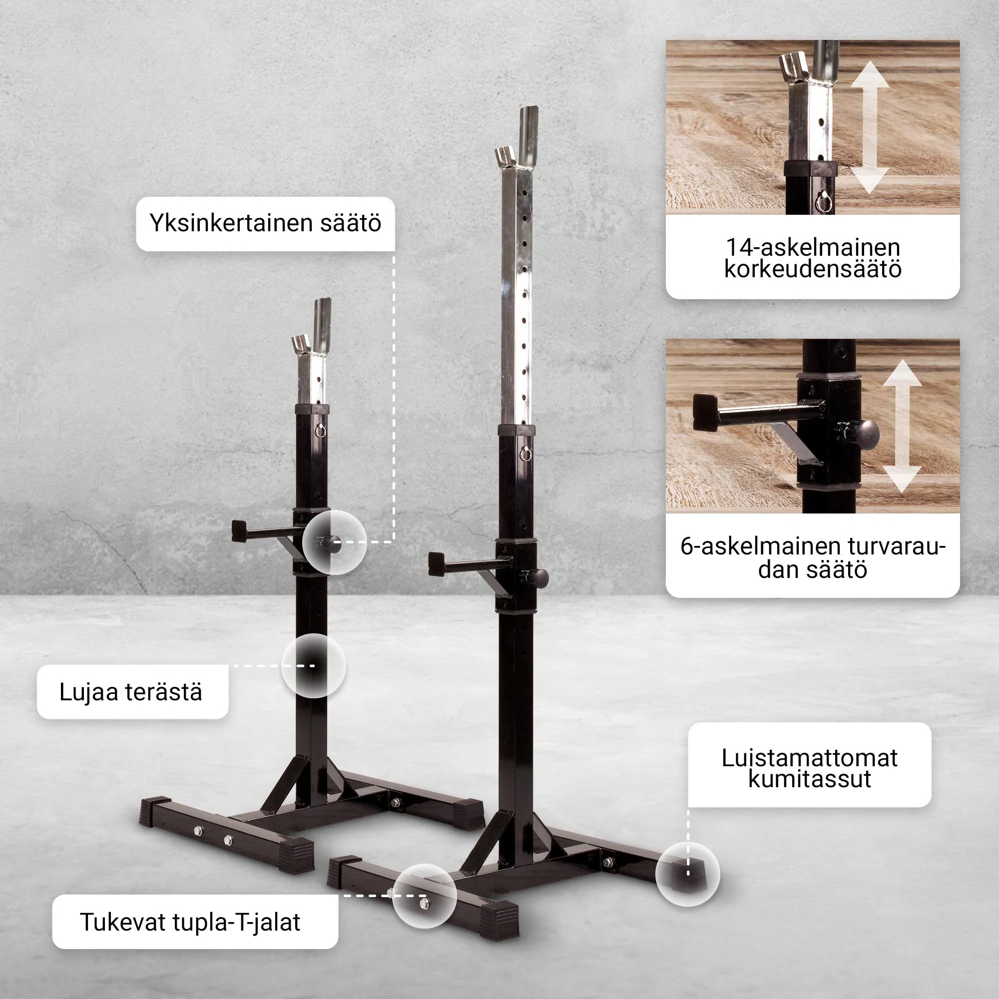 Säädettävät kyykkytelineet turvaraudoilla, musta - Image 7